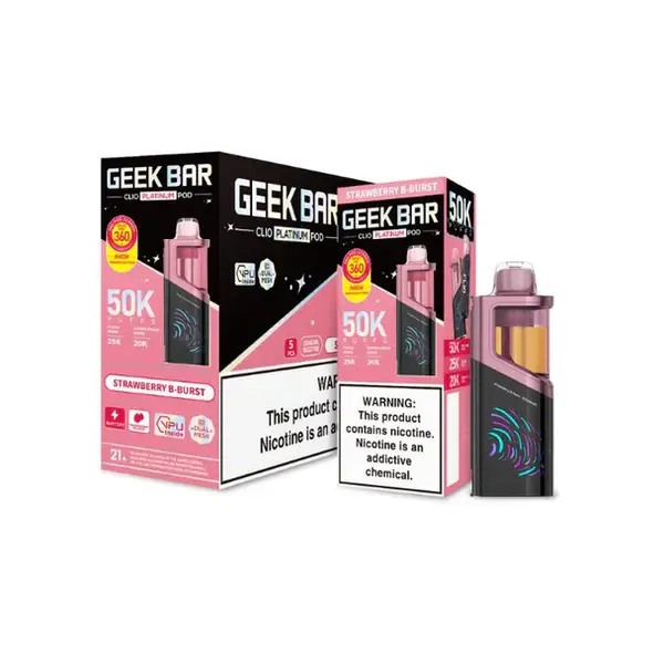 Strawberry B Burst Geek Bar Clio Platinum 50K Disposable Pod Only 1 Discover Strawberry B Burst Geek Bar Clio Platinum 50K Disposable Pod Only With Sweet Berry Flavor, Dual Mesh Coils, Usb-C Charging, And 50K Puffs.