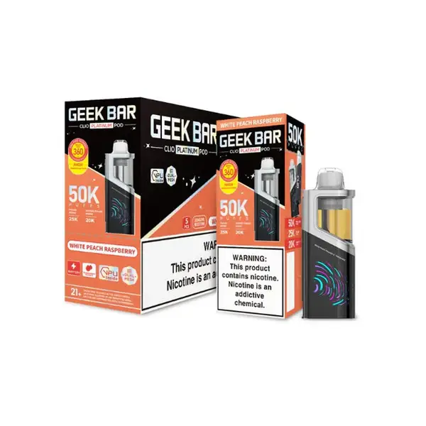 White Peach Raspberry Geek Bar Clio Platinum 50K Disposable Pod Only 1 White Peach Raspberry Geek Bar Clio Platinum 50K
